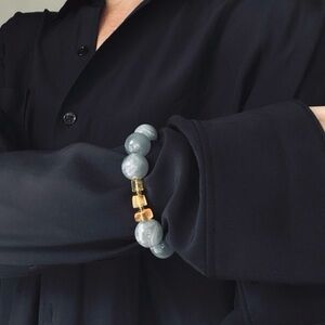 Natural Butter Yellow Amber and Grey Acrylic Beads Bracelet